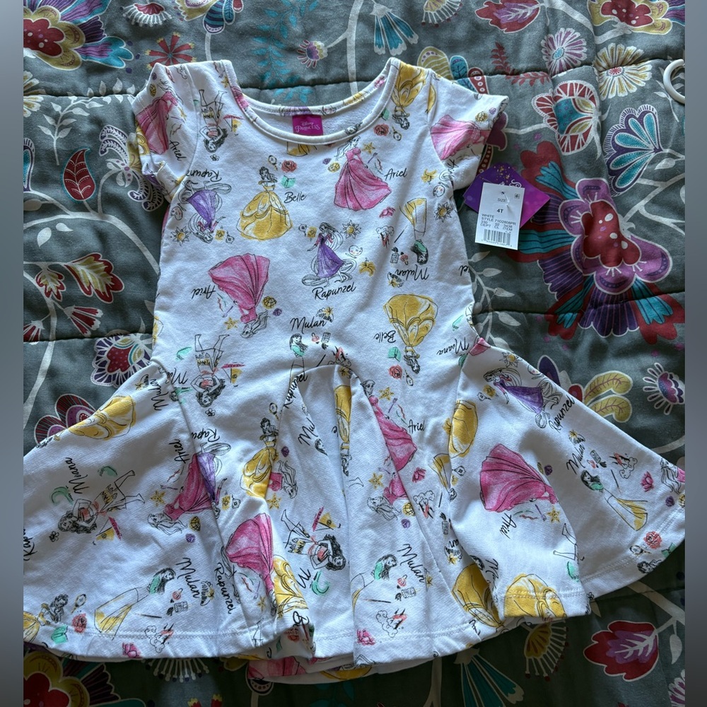 Disney Kids Dress - White with Pink and Yellow Print